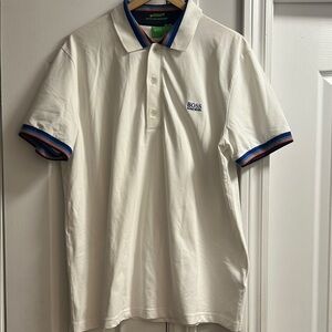 BOSS Classic White Polo with Blue and Red Trim